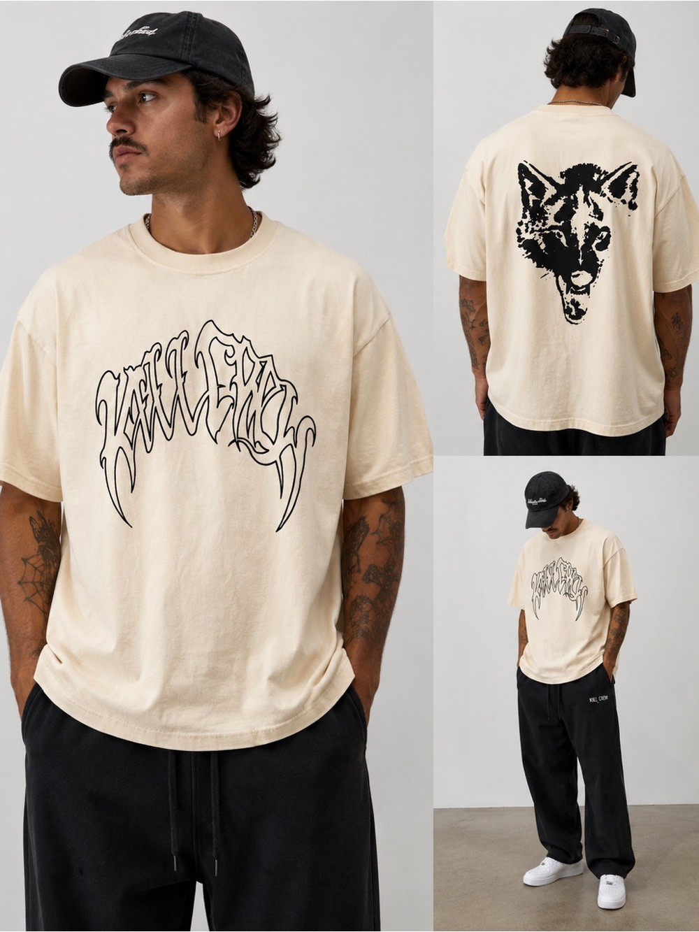 Kill Crew Porrada Series Vol 1 Wolf Graphic Oversized T-Shirt Cream M EUC